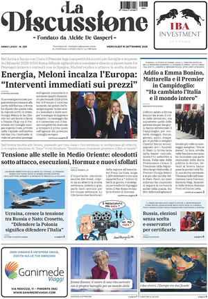 Prima pagina La Discussione di oggi - Quotidiano nazionale