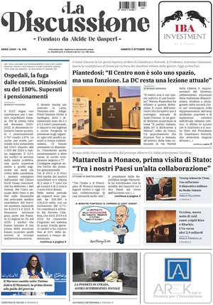 Prima pagina La Discussione di oggi - Quotidiano nazionale