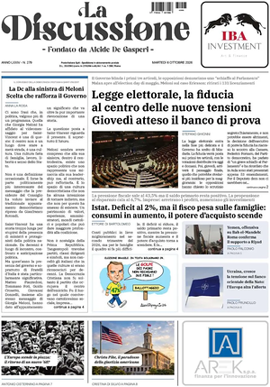 Prima pagina La Discussione di oggi - Quotidiano nazionale