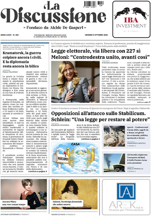 Prima pagina La Discussione di oggi - Quotidiano nazionale