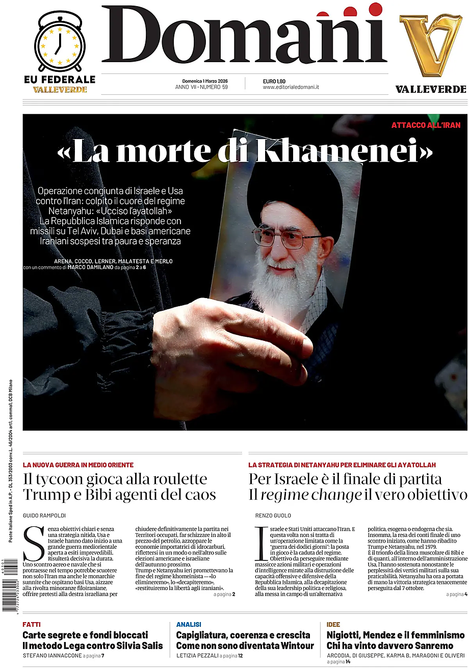 Prima pagina Domani di oggi - Edicola 1 Marzo 2026