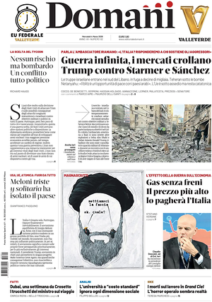 Prima pagina Domani di oggi - Quotidiano nazionale