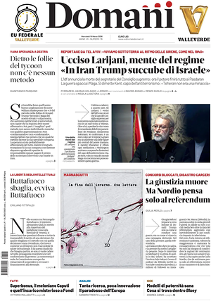 Prima pagina Domani di oggi - Quotidiano nazionale