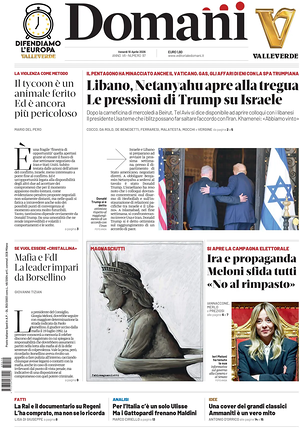 Prima pagina Domani di oggi - Quotidiano nazionale
