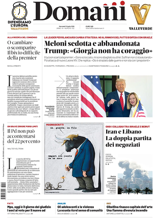 Prima pagina Domani di oggi - Quotidiano nazionale