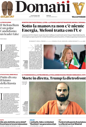 Prima pagina Domani di oggi - Quotidiano nazionale
