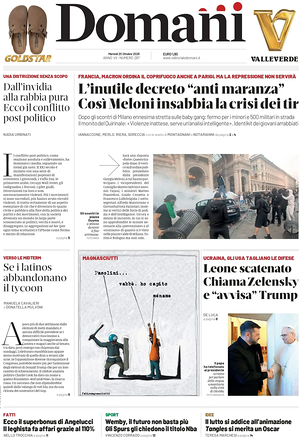 Prima pagina Domani di oggi - Quotidiano nazionale