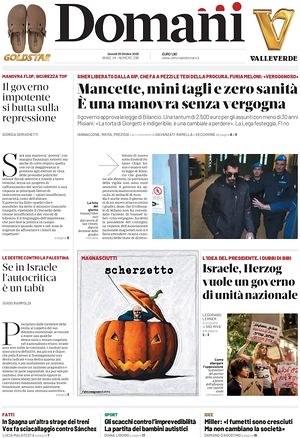 Prima pagina Domani di oggi - Quotidiano nazionale
