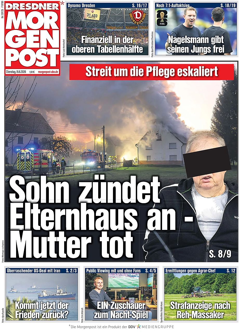 Titelseite von Dresdner Morgenpost heute - Presse 16 Juni 2026