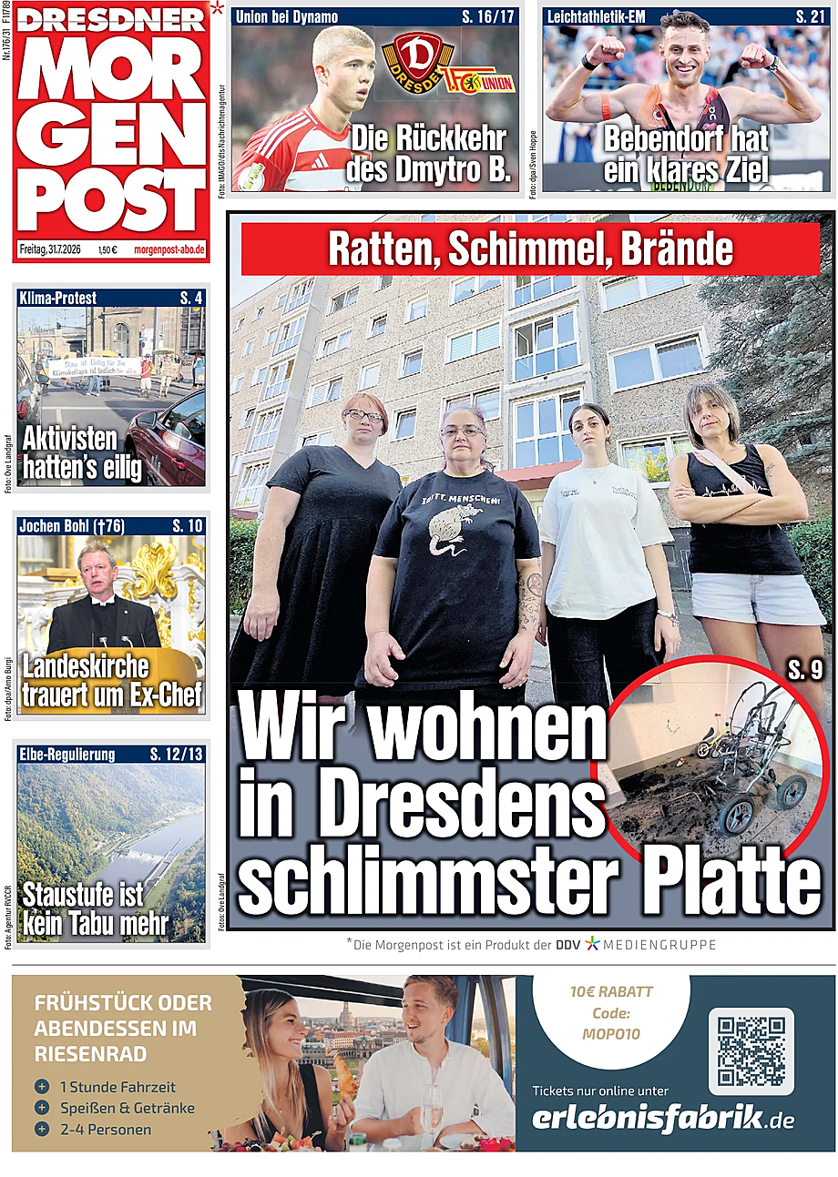 Titelseite von Dresdner Morgenpost heute - Presse 31 Juli 2026