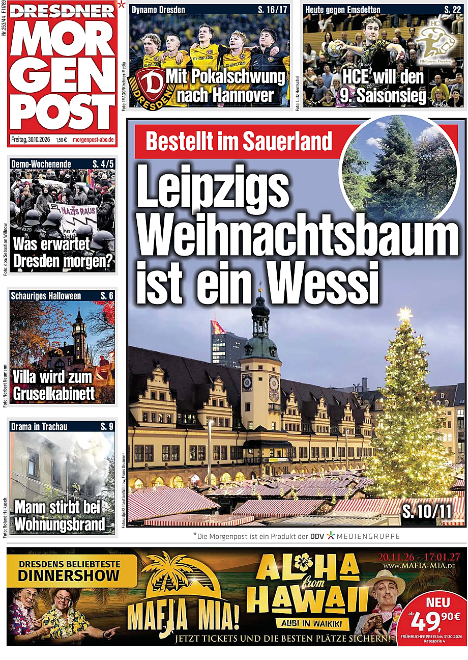Titelseite von Dresdner Morgenpost heute - Presse 30 Oktober 2026