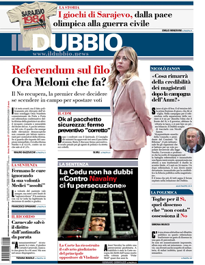 Prima pagina Il Dubbio di oggi - Quotidiano nazionale