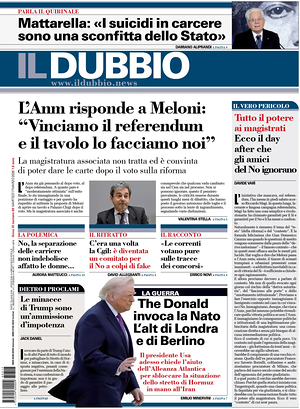 Prima pagina Il Dubbio di oggi - Quotidiano nazionale