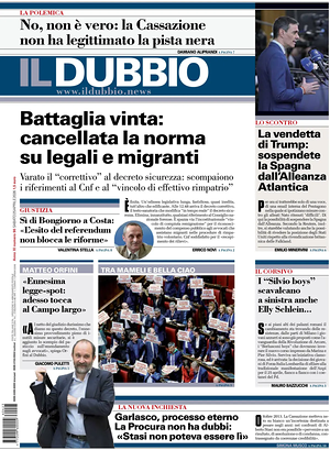 Prima pagina Il Dubbio di oggi - Quotidiano nazionale