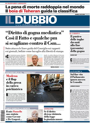 Prima pagina Il Dubbio di oggi - Quotidiano nazionale