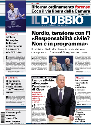 Prima pagina Il Dubbio di oggi - Quotidiano nazionale