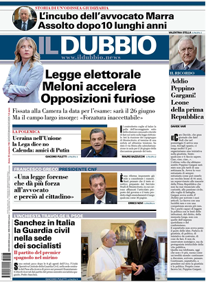 Prima pagina Il Dubbio di oggi - Quotidiano nazionale