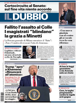 Prima pagina Il Dubbio di oggi - Quotidiano nazionale