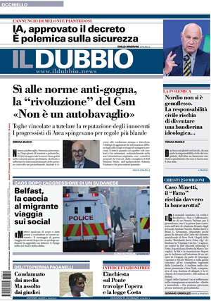 Prima pagina Il Dubbio di oggi - Quotidiano nazionale