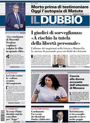 Prima pagina Il Dubbio di oggi - Quotidiano nazionale