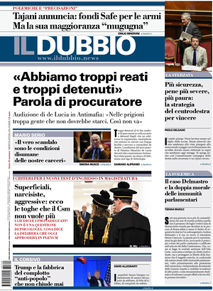 Prima pagina Il Dubbio di oggi - Quotidiano nazionale