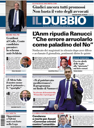 Prima pagina Il Dubbio di oggi - Quotidiano nazionale