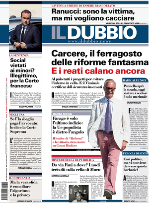 Prima pagina Il Dubbio di oggi - Quotidiano nazionale