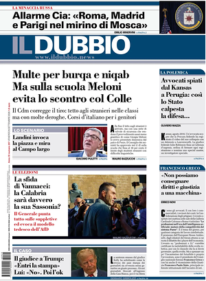 Prima pagina Il Dubbio di oggi - Quotidiano nazionale