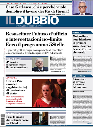 Prima pagina Il Dubbio di oggi - Quotidiano nazionale