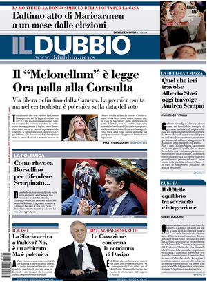Prima pagina Il Dubbio di oggi - Quotidiano nazionale