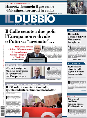 Prima pagina Il Dubbio di oggi - Quotidiano nazionale