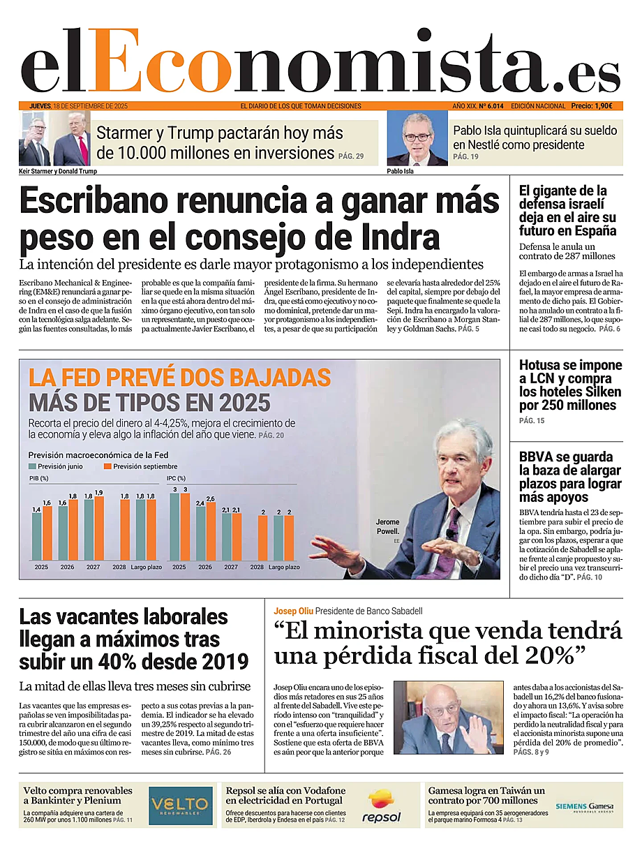 Prima pagina El Economista di oggi - Edicola 18 Settembre 2025