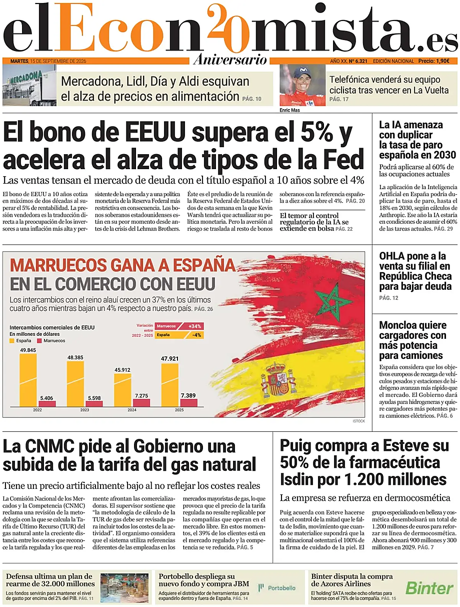 Portada El Economista de hoy - Quiosco 15 septiembre 2026