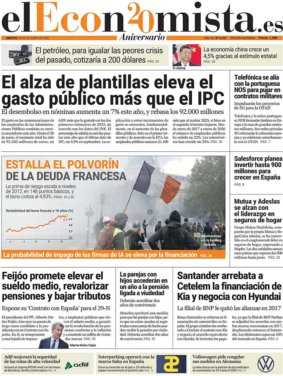 Prima pagina El Economista di oggi - Edicola 20 Ottobre 2026