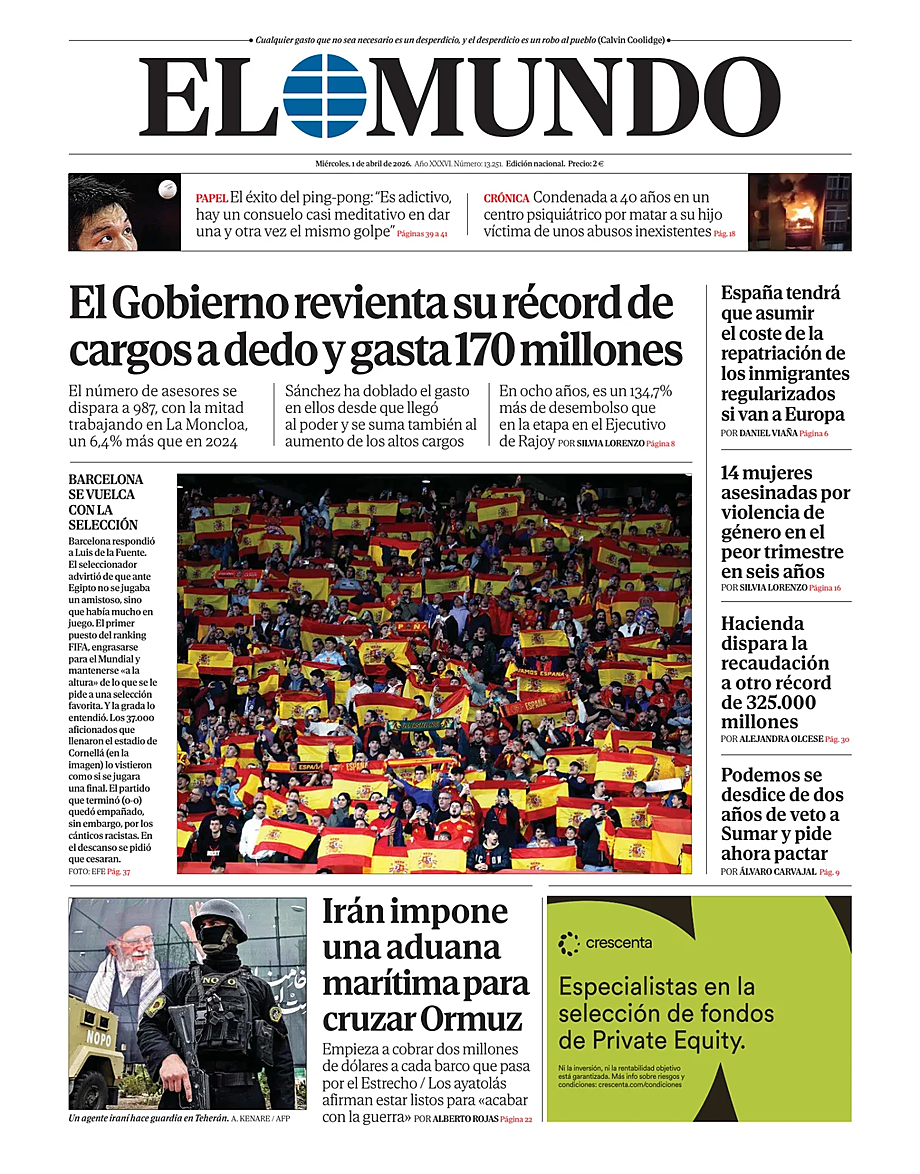 Portada El Mundo de hoy - Quiosco 1 abril 2026