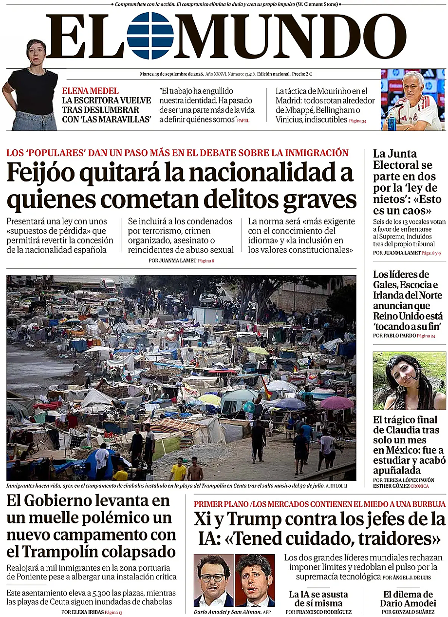 Portada El Mundo de hoy - Quiosco 15 septiembre 2026