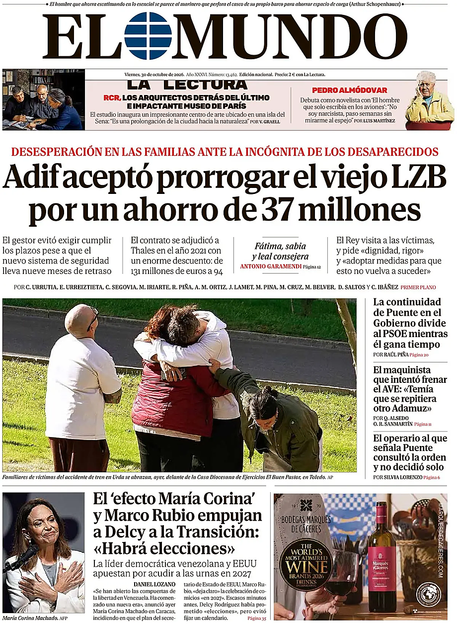 Portada El Mundo de hoy - Quiosco 30 octubre 2026