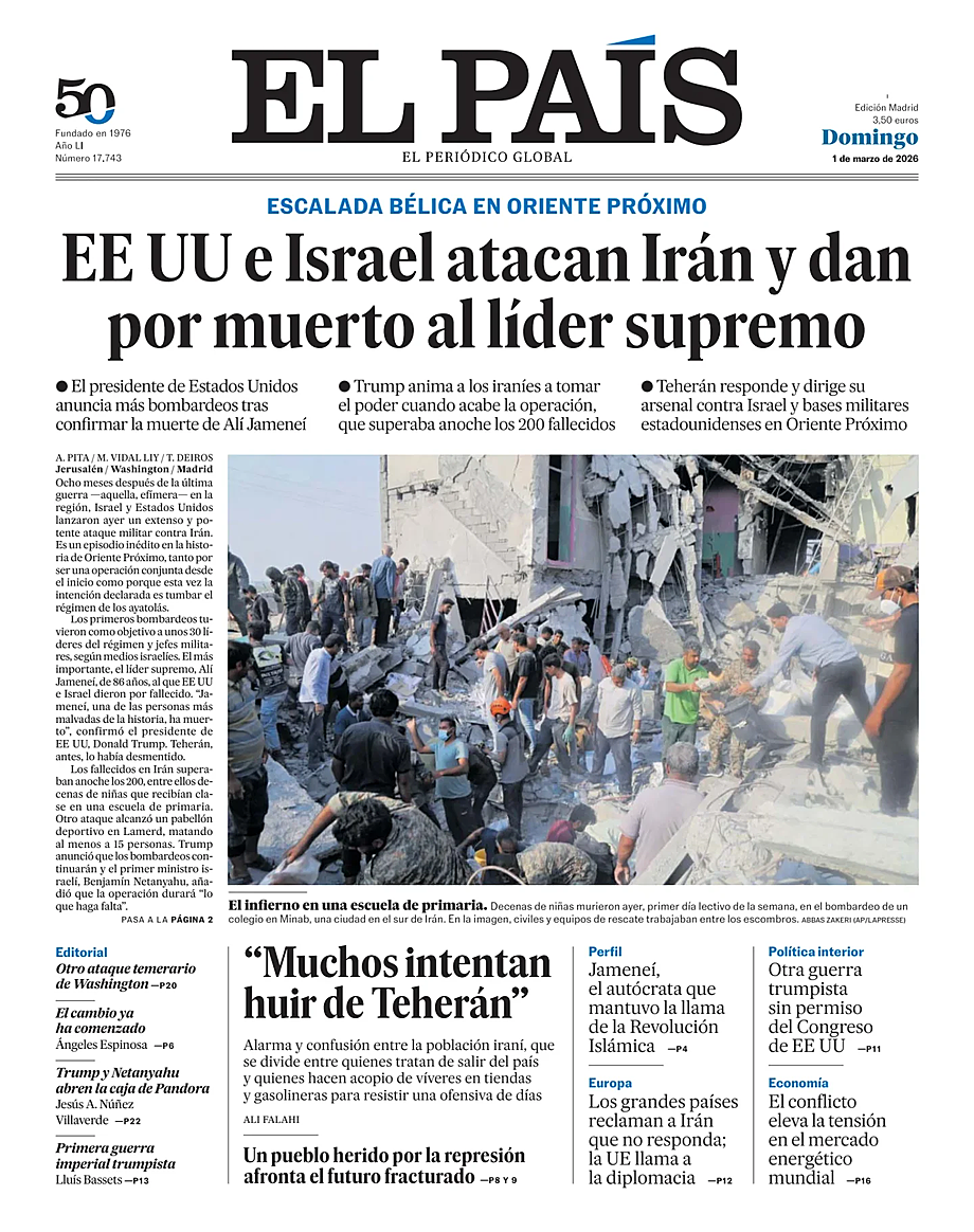 Prima pagina El País di oggi - Edicola 1 Marzo 2026