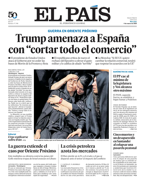 Prima pagina El País di oggi - Quotidiano estero