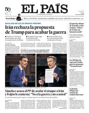 Prima pagina El País di oggi - Quotidiano estero