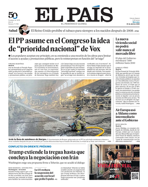Prima pagina El País di oggi - Quotidiano estero