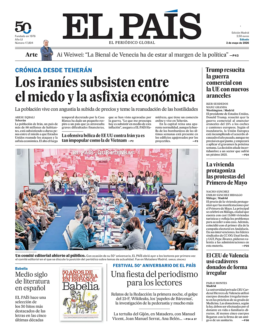 Portada El País de hoy - Quiosco 2 mayo 2026