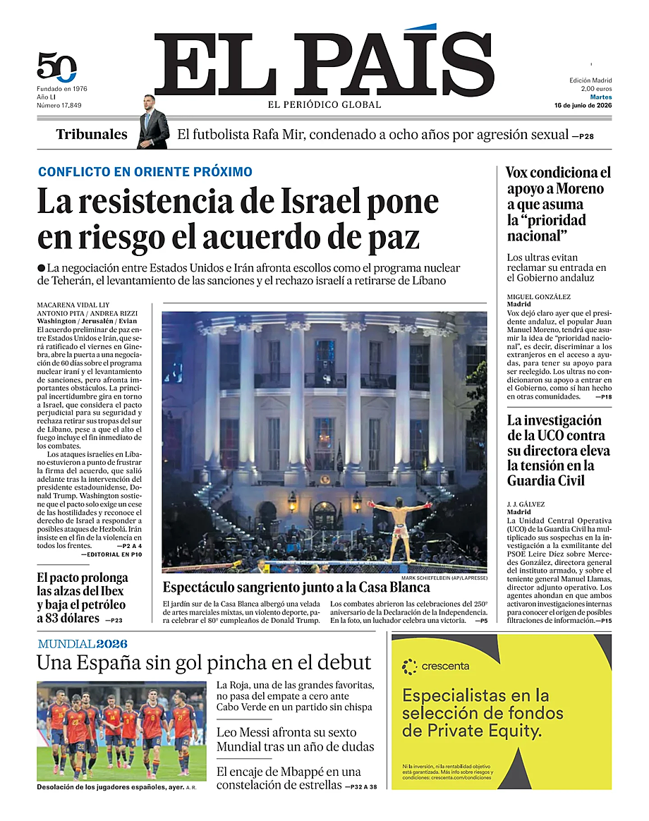 Portada El País de hoy - Quiosco 16 junio 2026