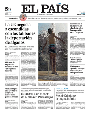 Prima pagina El País di oggi - Quotidiano estero