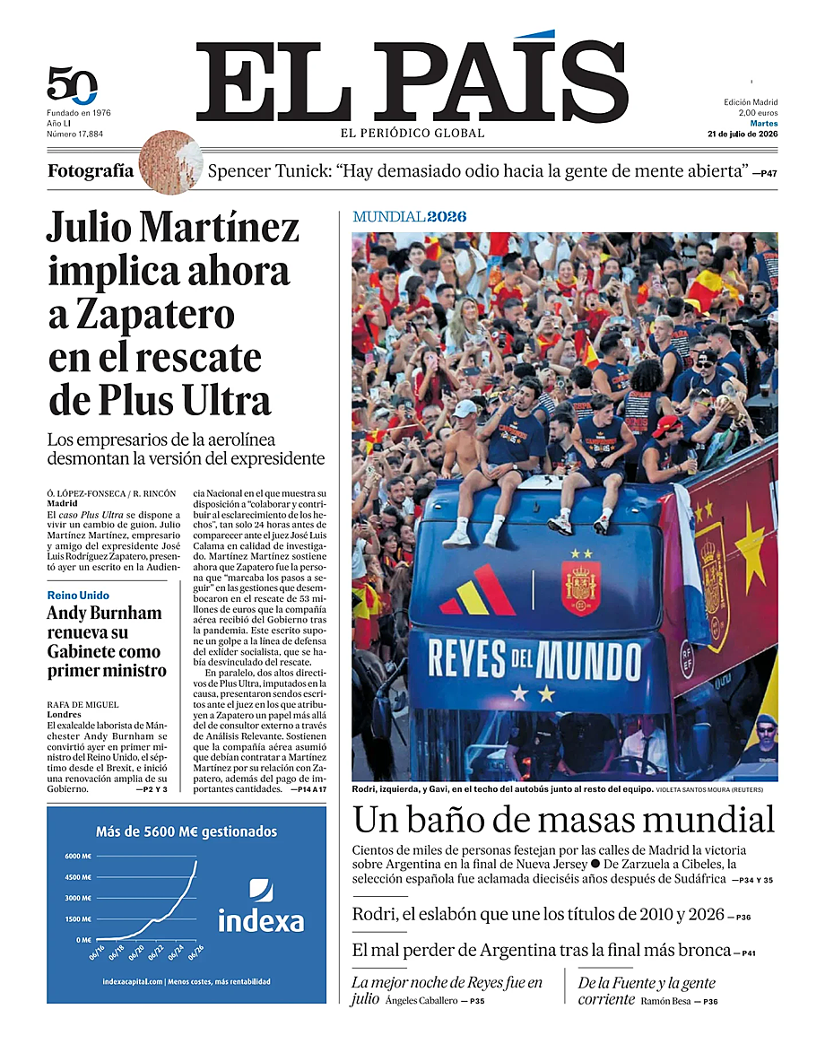 Prima pagina El País di oggi - Edicola 21 Luglio 2026