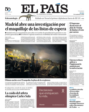 Prima pagina El País di oggi - Quotidiano estero