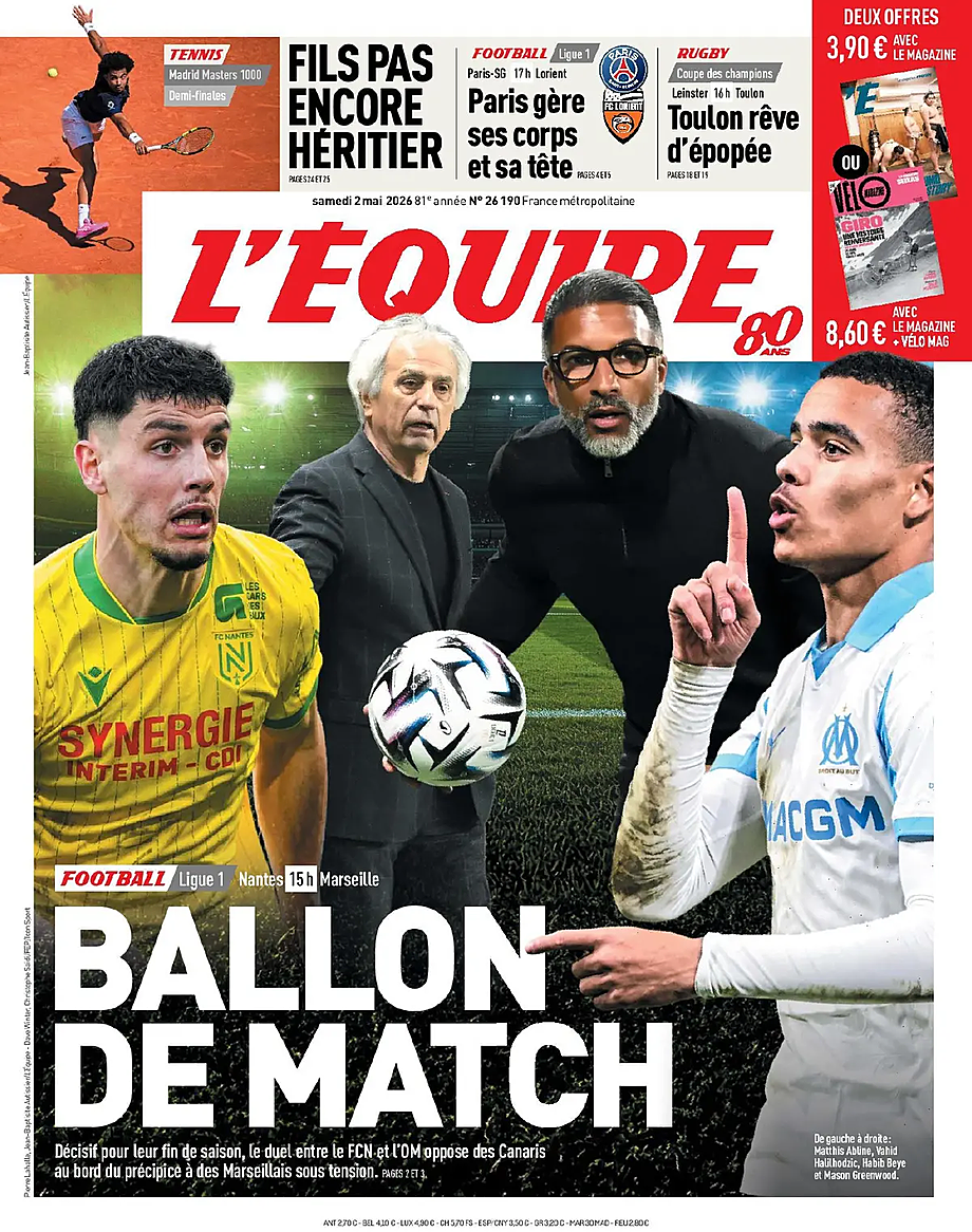 Une de L'Équipe du jour - Presse 2 mai 2026