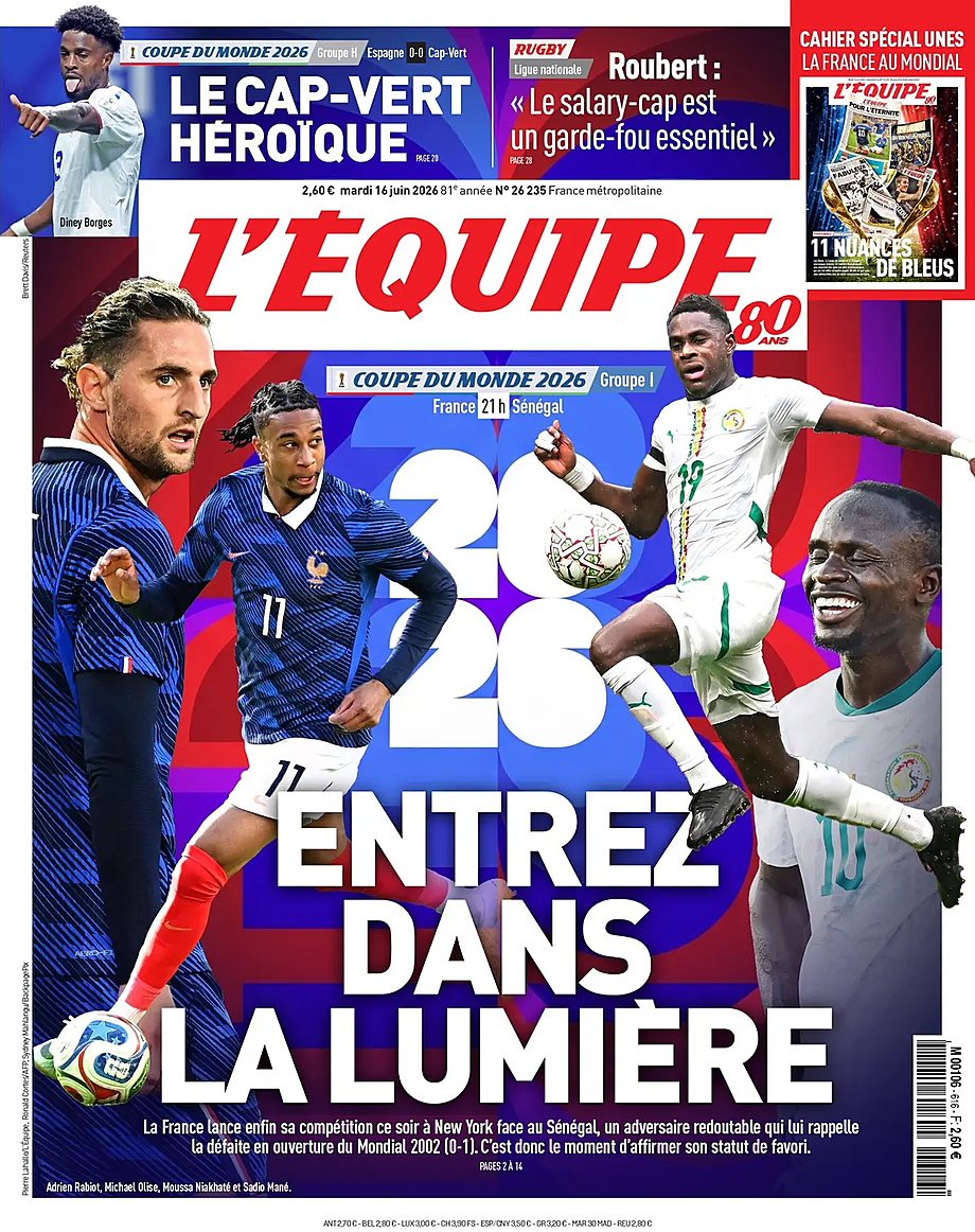 Une de L'Équipe du jour - Presse 16 juin 2026