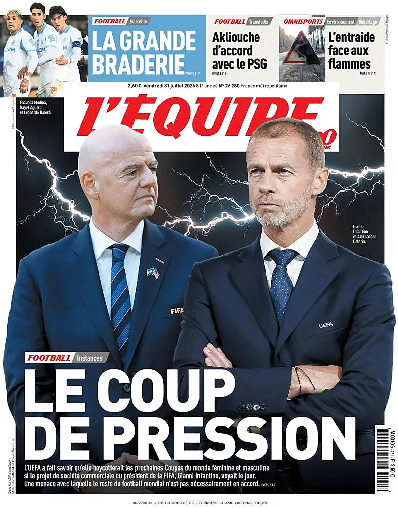 Une de L'Équipe du jour - Presse 31 juillet 2026