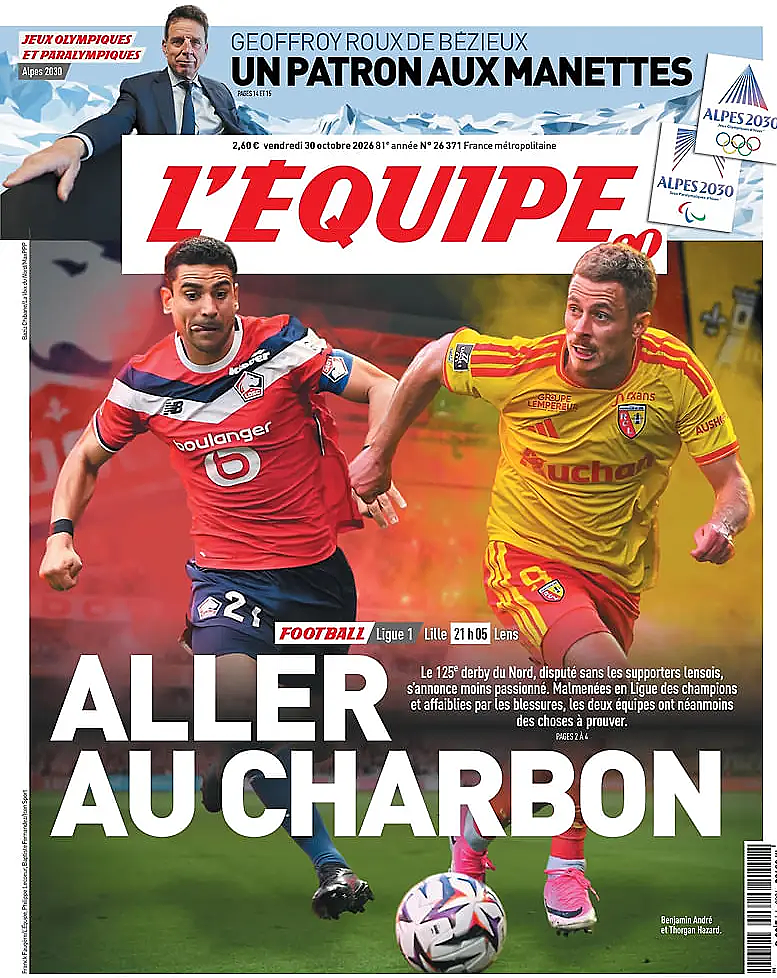 Une de L'Équipe du jour - Presse 30 octobre 2026